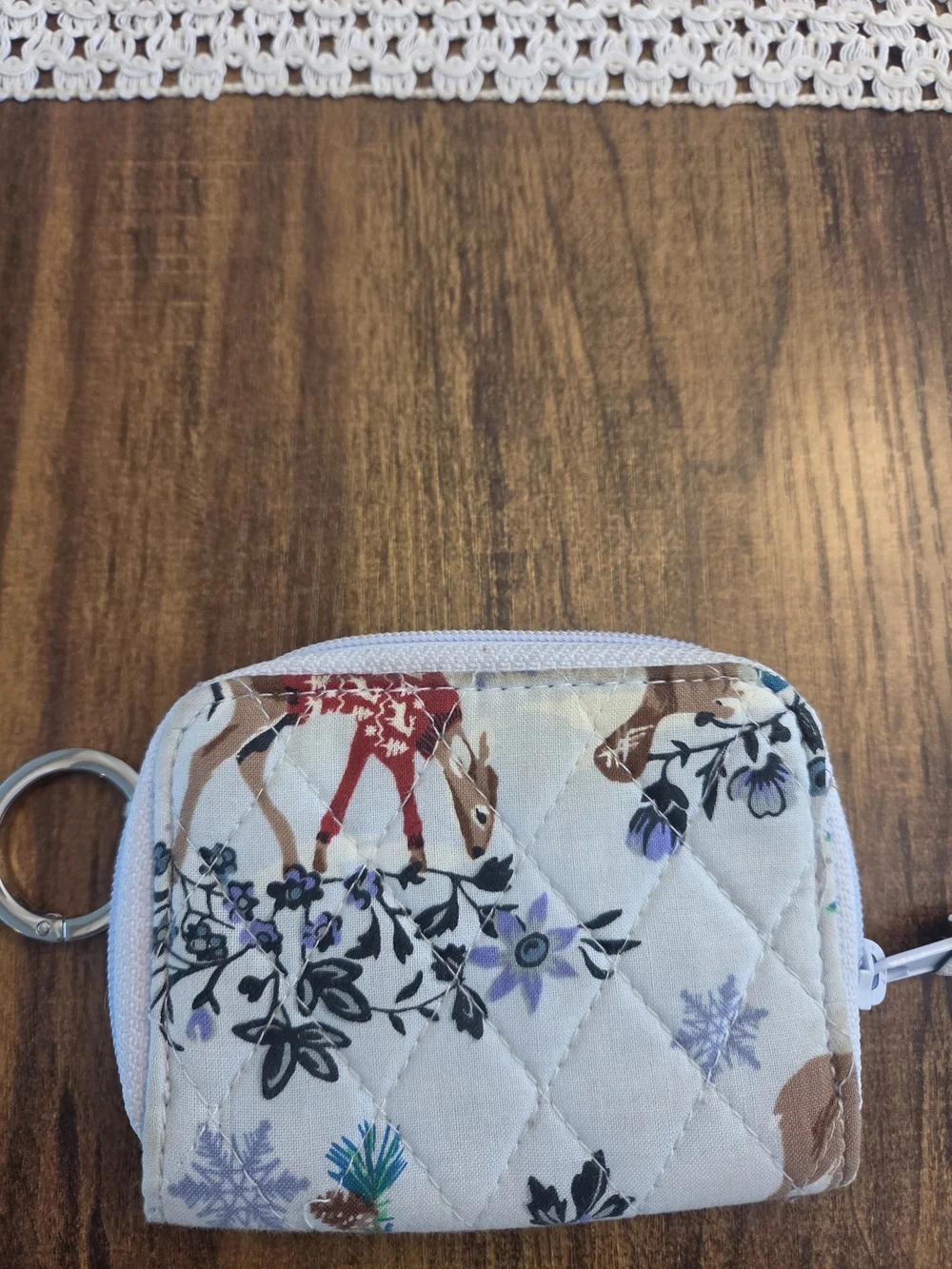 Vera Bradley Cream Quilted Coin Pouch with Deer & Floral Print